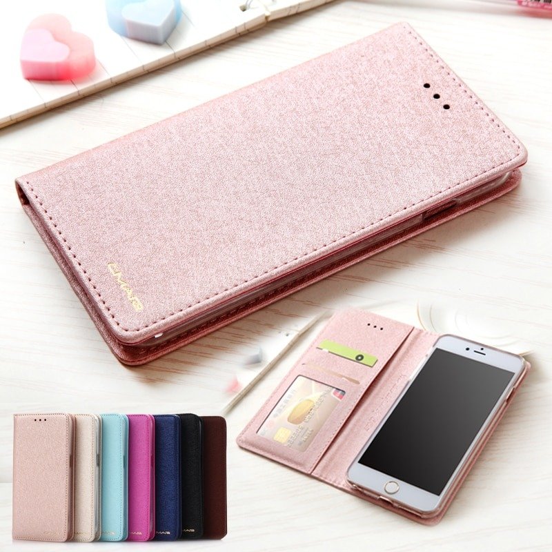 Magnetic flip wallet phone case with card holder