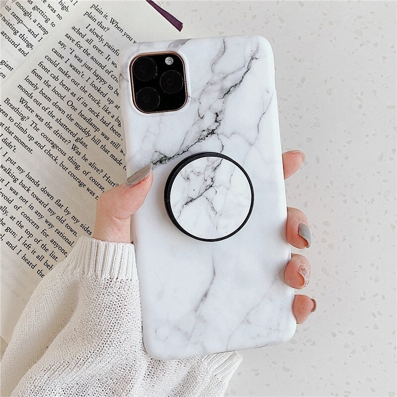White Marble iPhone case with popsocket