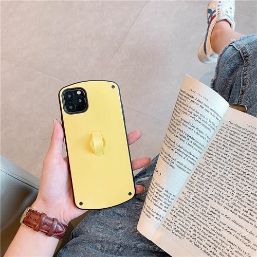 Yellow Candy Color Phone Case With Finger Loop for iPhone Xs Max