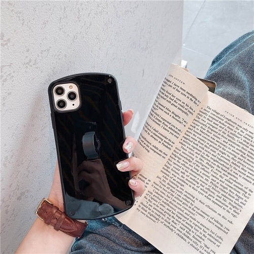 Black Candy Color Phone Case With Finger Loop for iPhone Xr X