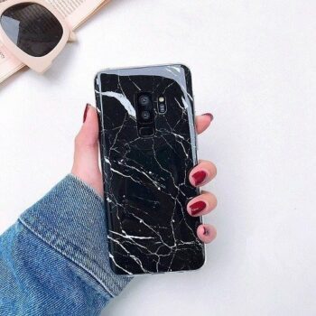 Black marble granite samsung case