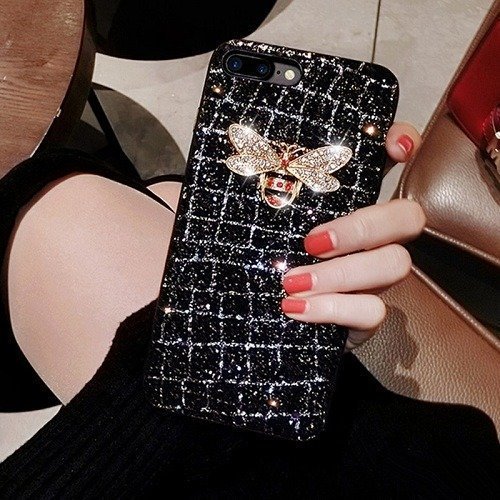 Diamond bee glitter phone case