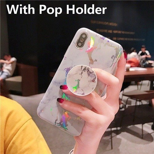 White Blue Marble Holo Phone Case with holder for iPhone 6 7 Plus