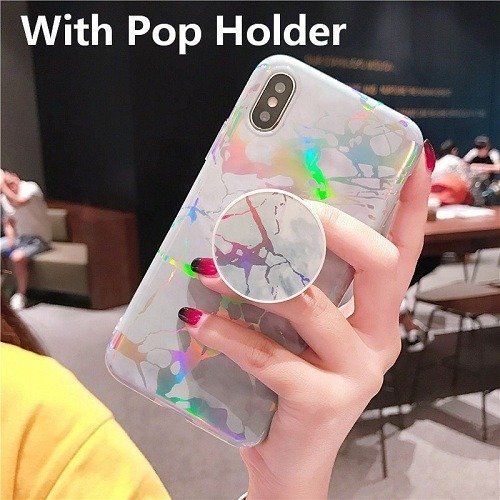 White Marble Holographic Phone Case with holder for iPhone 6 7 Plus