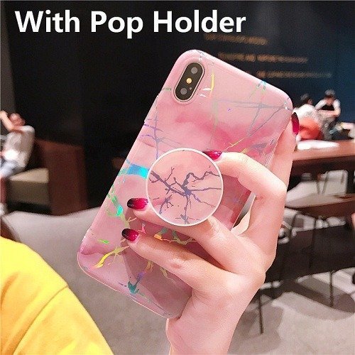 Marble Holographic Holo Phone Case With Pop Up Holder