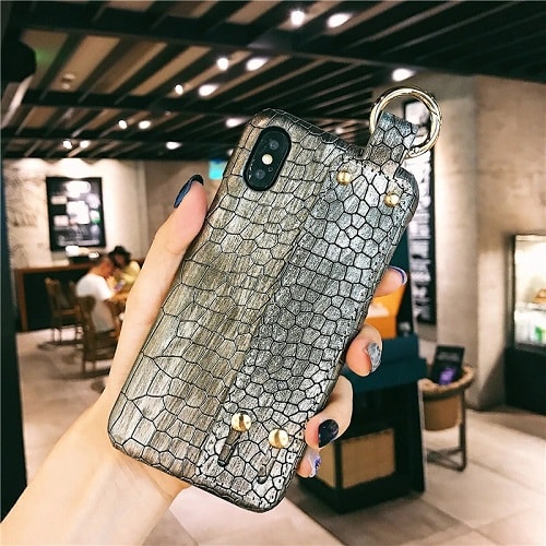Croc Leather Cell Phone Case With Wrist Strap