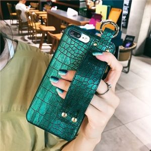 Croc Leather Phone Case With Wrist Strap