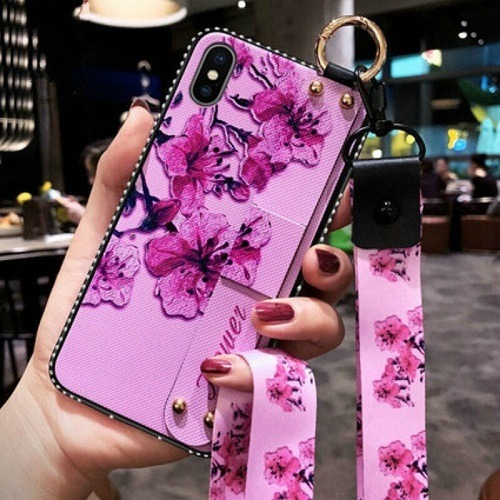 Pink PHONE CASE WITH wrist strap and neck strap
