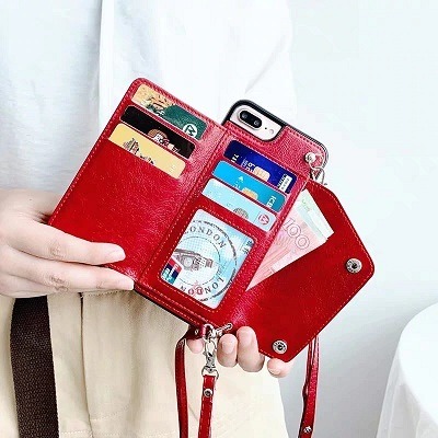 Leather Wallet Phone Case With Crossbody Strap Card Holder