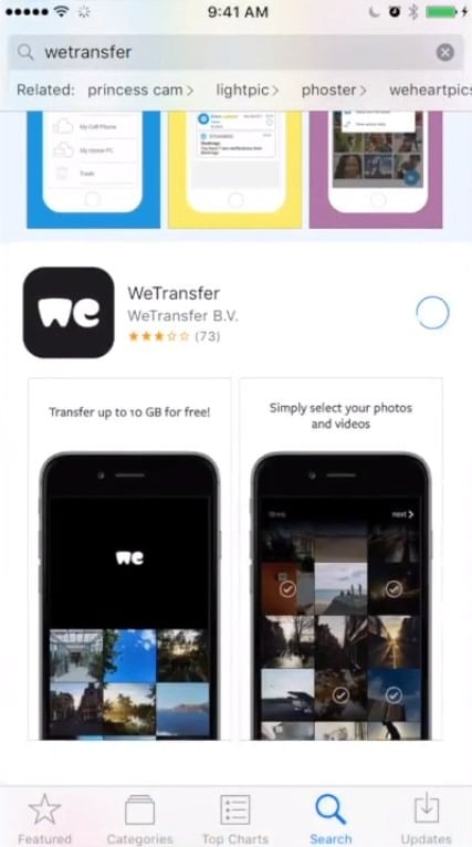 Share large videos on android using Wetransfer