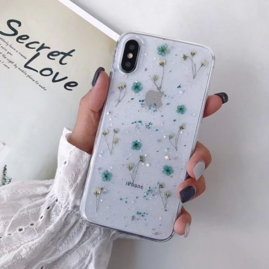 Blue Dried Flower Glitter Phone Case