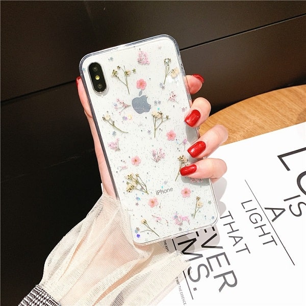 Glitter Real Dried Flower Clear Case Cover For iPhone 14 13 Pro Max 12 11 7  8 XR