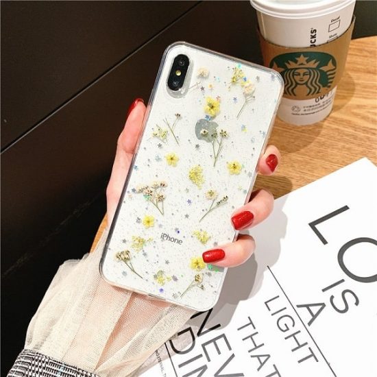 Yellow Dried Flower Glitter Phone Case