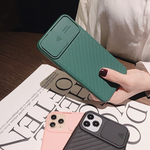 iPhone case with slider camera lens protection