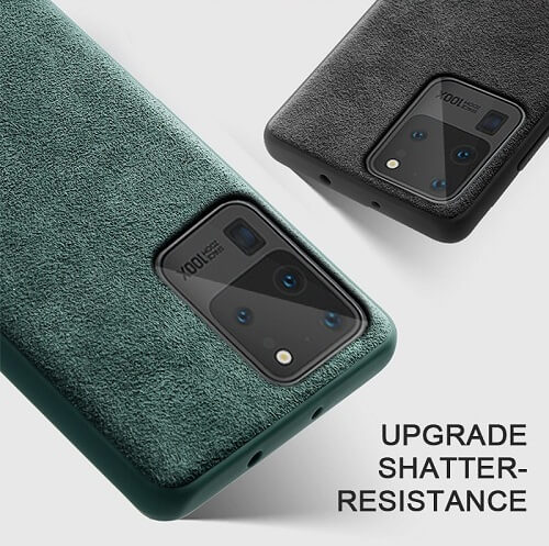 Green alcantara phone case for galaxy s20 plus