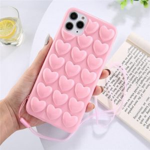 3D Bubble Love Heart Phone Case With Lanyard for iPhone