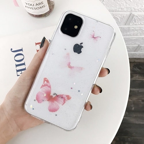 Pink Butterfly Glitter Star Phone Case for iPhone