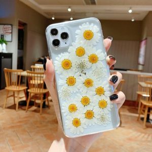 Pressed Feverfew Flower Phone Case for iPhone 13 12 11