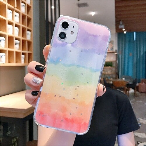 Rainbow Glitter Stars Phone Case for iPhone 6 7 8 Plus