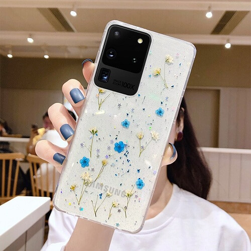 Blue dried flower phone case for samsung galaxy S20 Plus
