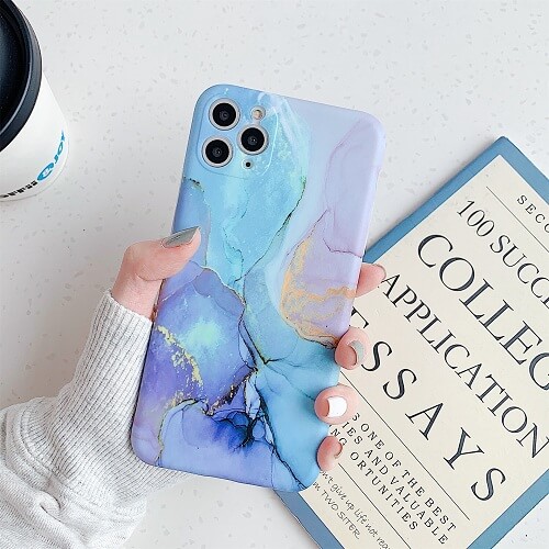 BLUE MARBLE TEXTURE Protective Phone Case for iPhone 14 13 