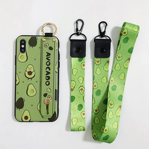 avocado phone case with hand strap and lanyard for iPhone