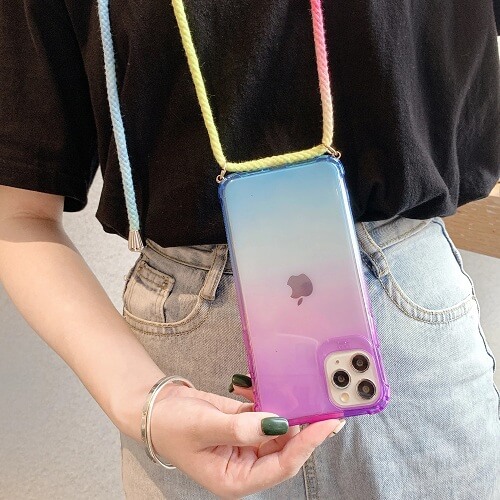 Gradient Rainbow Phone Case With Neck Cord