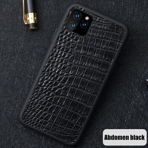 Abdomen Black Real Crocodile Skin Phone Case