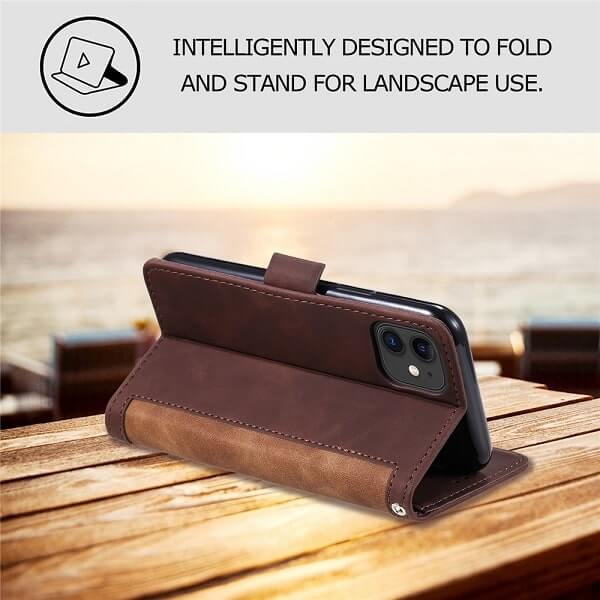 Handmade Leather wallet Magnetic iPhone 11 Pro Case With Card Card