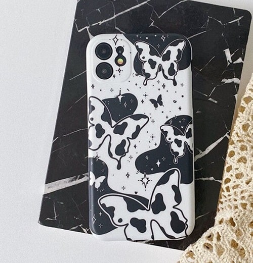 Black and White Butterfly Phone Case With Holder