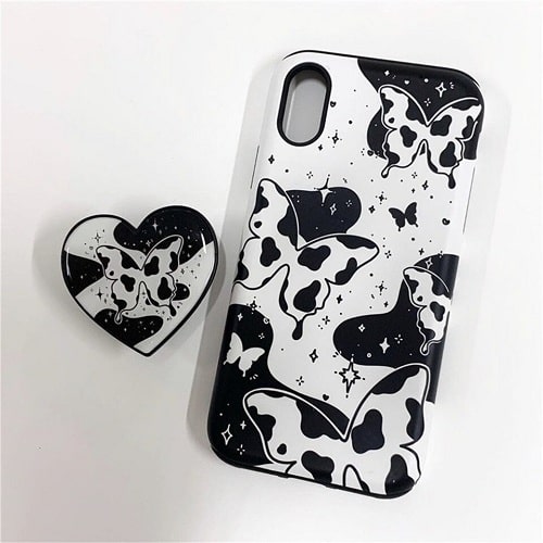 Black and White Butterfly Phone Case With Holder