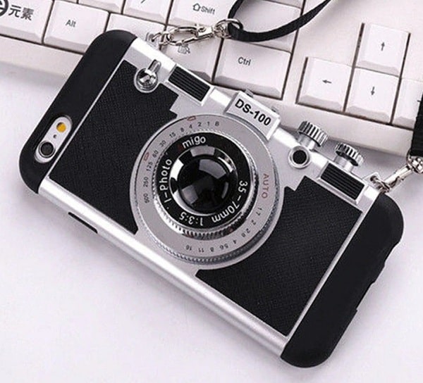 Black vintage 3D camera phone case