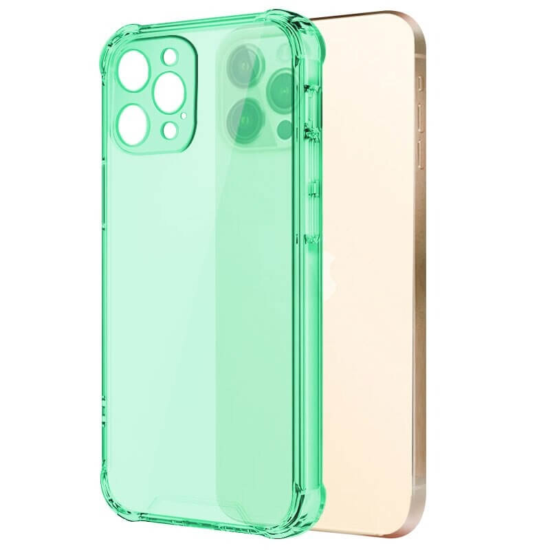 Green Clear shockproof transparent iPhone case with camera lens protection