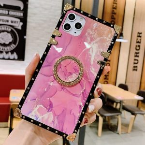 Pink chic marble case with ring