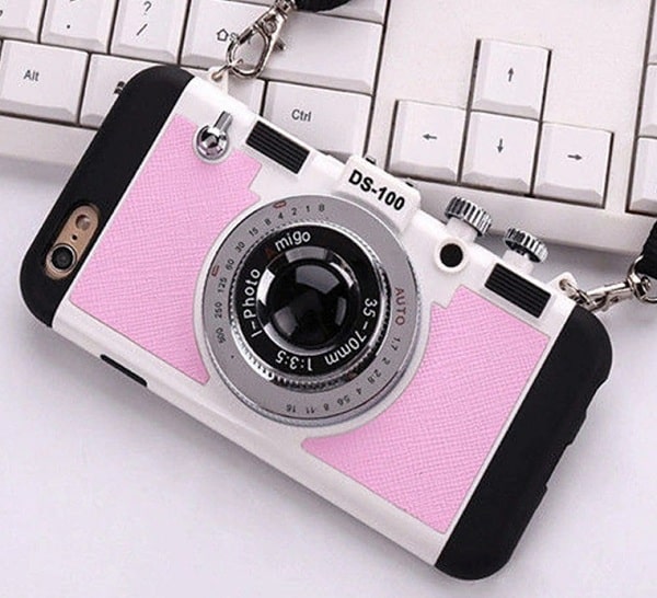 Pink vintage 3D camera phone case