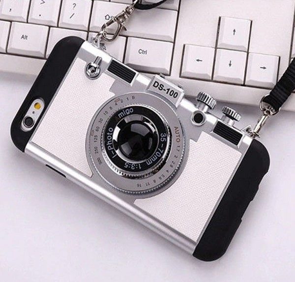 Silver vintage 3D camera phone case