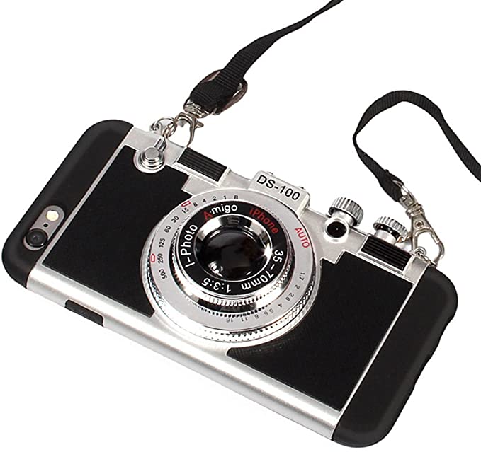 Vintage 3D camera phone case with neck strap