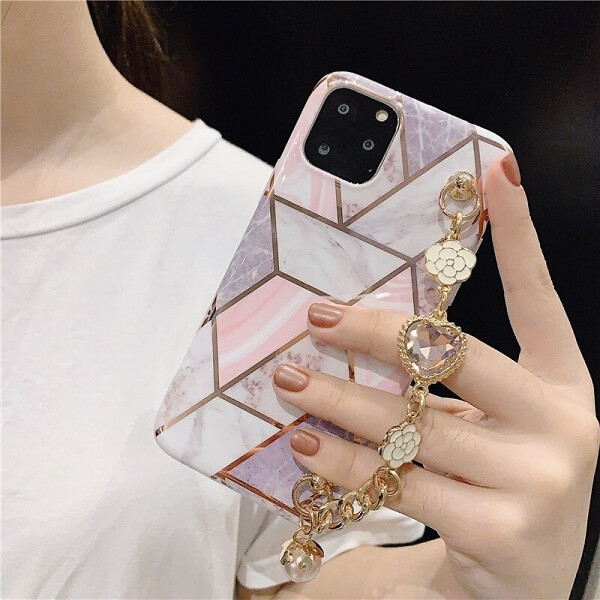 Jewel Geometric Marble iPhone case with diamond bracelet