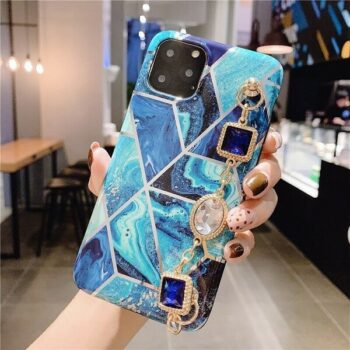 Jewel Geometric Marble phone case with diamond bracelet