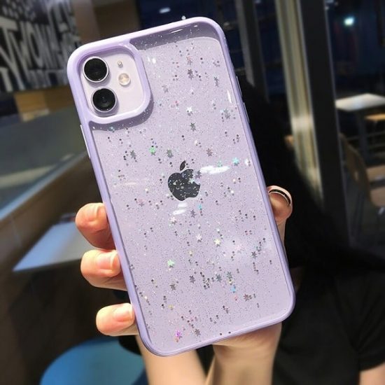 purple Glitter Star iPhone 12 Case (1)