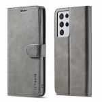 Gray Samsung Galaxy S21 Ultra 5G Leather Flip Wallet Case