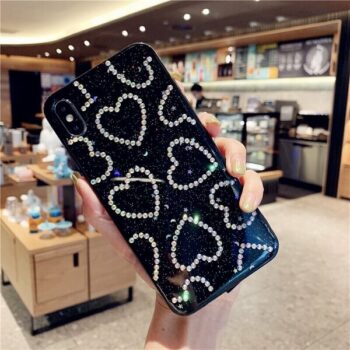 crystal hearts glitter phone case