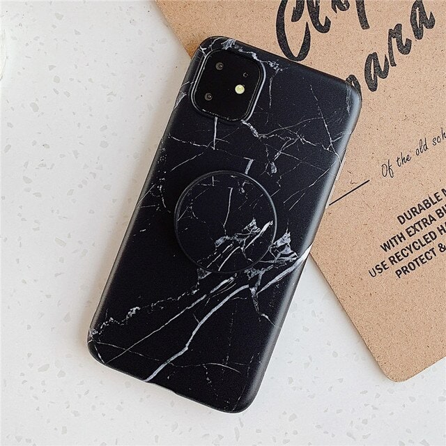 Black Marble phone case with pop up holder for iPhone 13 12 11 Pro Max