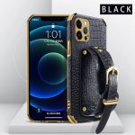 Black Crocodile Phone Case with Hand Strap Holder