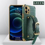 Green Croco iPhone Case with Hand Strap Holder