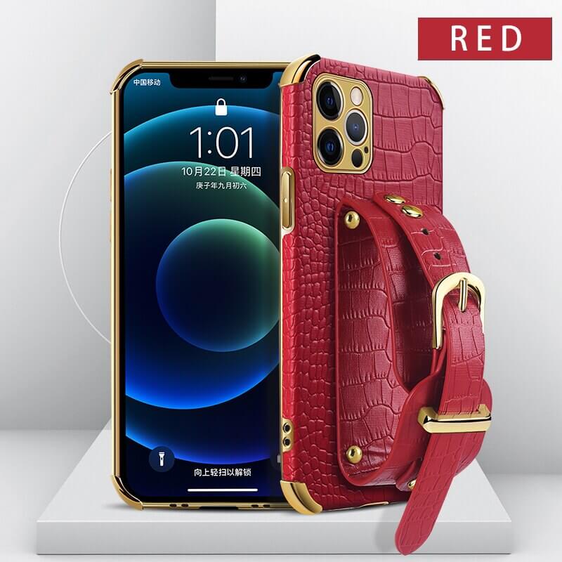 Red leather wristband phone case