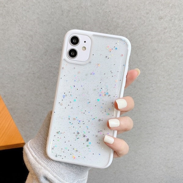 Lovecases White Stars & Moons Glitter Case - For iPhone 15 Plus