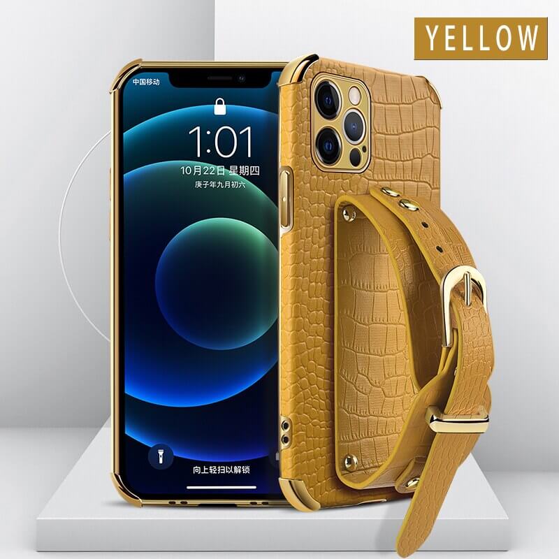 Yellow leather wristband phone case