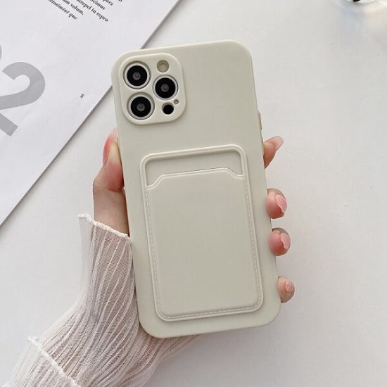 Beige shockproof bumper case with pouch on back
