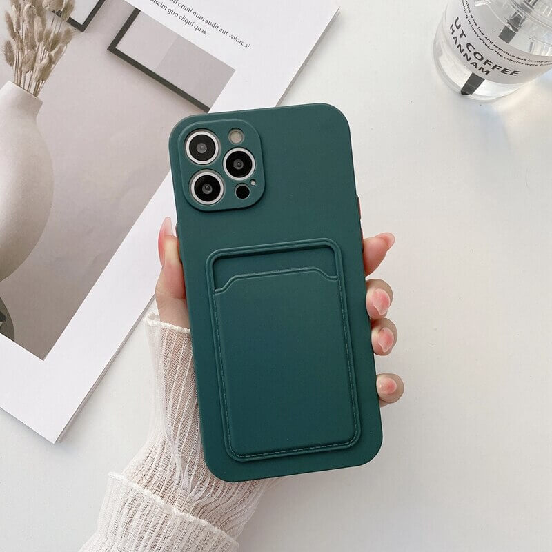 Dark green Candy Color Phone Case With Back Card Holder